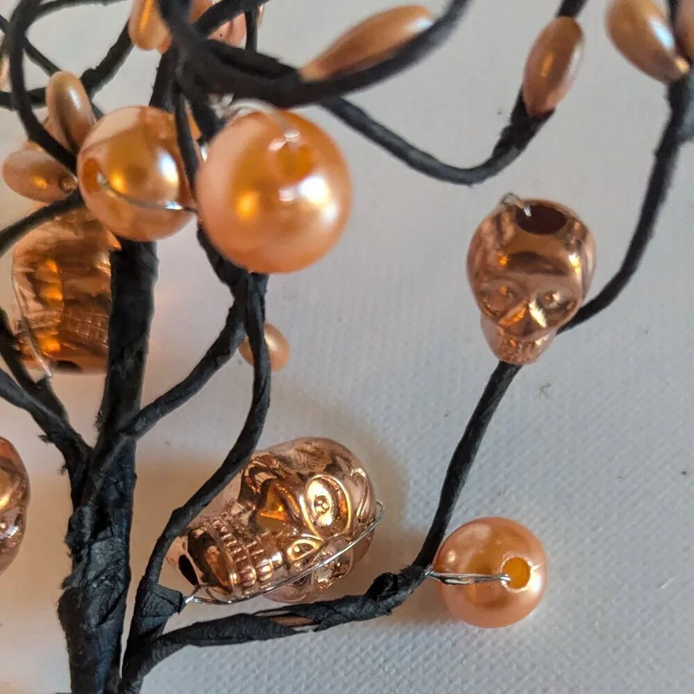 NWT Goth Skulls Pearls Orange Halloween Decoration 3 Floral Picks Ashland Decor